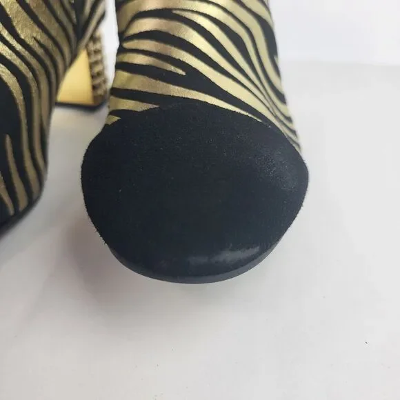 Kurt Geiger Women Zebra Print Black Gold Leather Stud Ankle Boots 6.5 - Picture 2 of 14